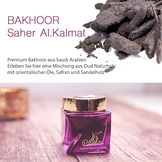 Almas Perfumes Bakhoor Saher Al Kalmat – Premium Oriental Incense 60g | Long-Lasting Fragrance with Oud | Made in K.S.A