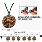 LIDORE Rattan Christmas String Lights, Mini Globe Wicker Lights for Patio, Wedding, Garden and Party, Brown Rattan and Green Cord, 7.92Ft Indoor/Outdoor