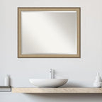 Amanti Art Bronze Bathroom Mirror for Over Sink, 25x31 Elegant Brushed Bronze Narrow Rectangle Vanity Mirror, Large Casual Frame, Hangs Horizonally and Vertically, Bathroom Wall Decor, Beveled Edge
