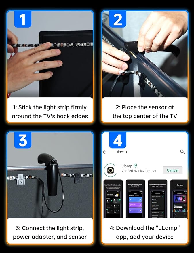 FFJ TV Lights That Change with Screen, 18ft Cuttable LED Backlight for 75-85 Inch Screen and PC Monitor, Backlight with Sensor, Smart App Control, Game & Music Sync Color Changing Lights