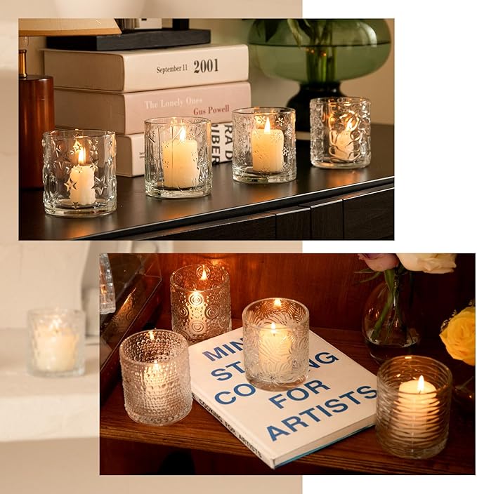 24pcs Assorted Votive Candle Holders - Clear Glass Tea Lights Candle Holder in Bulk, Tealight Candle Holder for Table Centerpiece Wedding Decor Home Decoration