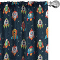 Ambesonne Spaceship Window Curtains, Cartoon Style Space Crafts Flying Through Cosmos Stared Background Astronauts, Lightweight Decor 2-Panel Set with Rod Pocket, Pair of - 28" x 95", Multicolor