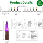 LAMPHOME Super-Bright Extendable Orange Purple and Green halloween Lights Decoration 150Lights 31.9ft UL Certified Mini Bulb String Lights Set for Outdoor Halloween Christmas Tree Garden Holiday Decor