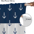 Anchor Pattern Curtains, Nautical Theme Navy Blue White Anchor Sea Life Adventure Print Blackout Window Treatments for Living Room Boys Men's Bedroom 42x54 Inch