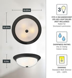 DESIGNERS FOUNTAIN Reedley 3-Lights Flush Mount Ceiling Light, 15 Inch Lighting Fixture for Kitchen, Bedroom, Bathroom, and Hallway, Matte Black with Etched Glass, 1257L-MB-W