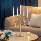 Sziqiq Gold Candelabra Candle Holder: 5 Arm Candelabras Centerpiece Table Decorations for Wedding - Vintage Metal Candlestick Candleholders for Dining Table Fireplace