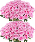 Hananona 50 Artificial Roses in Bulk, Fake Silk Pink Roses Realistic Roses for Wedding Centerpieces Flower Arrangement Home Decor (50, Pink)