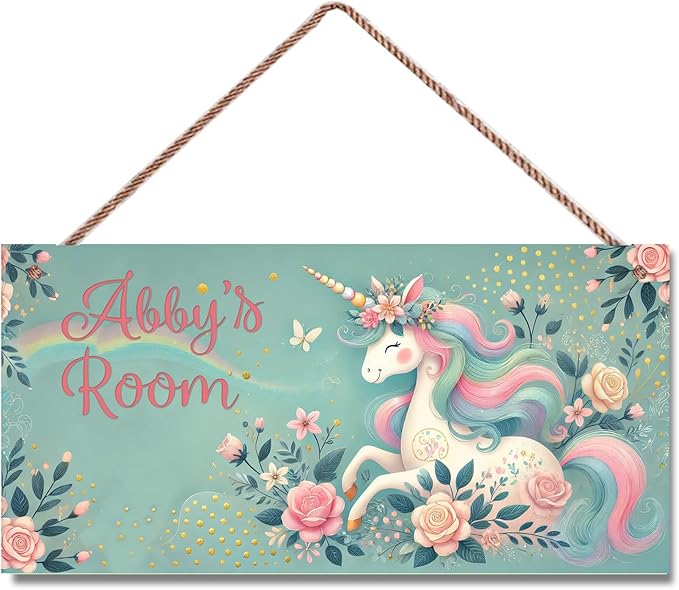 Personalized Signs Magic Rainbow Unicorn Sign Vintage Retro Wall Art Decoration Exquisite Decorative Signs Custom Name for Kids Room Wall Art Decor Nursery Decor For Kids Bedroom