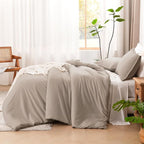 Litanika Light Coffee Comforters Oversized King Size, 3 Pieces Lightweight Solid Bedding Comforter Set, All Season Fluffy Bed Set (120x98In Comforter & 2 Pillowcases)