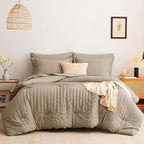 CozyLux King Size Comforter Set Taupe Seersucker 7 Pieces Bed in a Bag King Comforter Set with Sheets, Luxury Soft Bedding Set with Down Alternative Comforter, Sheets, Pillowcases & Shams All Seasons