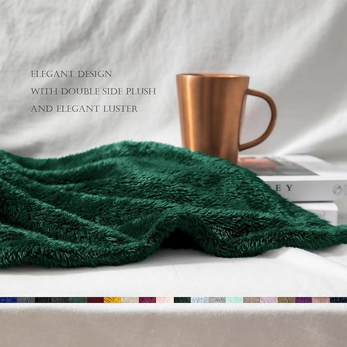 Exclusivo Mezcla Plush Fuzzy Fleece Bed Blanket Twin Size, Super Soft, Fluffy and Warm Blankets, Suitable for All Seasons (Forest Green, 90x66 Inches)