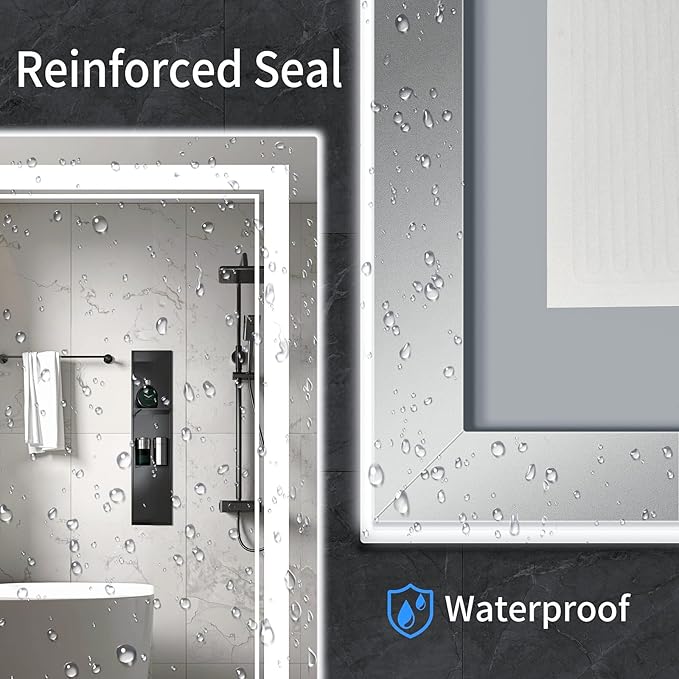 30"x24" LED Bathroom Mirror with Anti-Fog, Stepless Dimmable Lights, 3 Color Modes, Shatter-Proof Tempered Glass, Memory Function & Waterproof Design