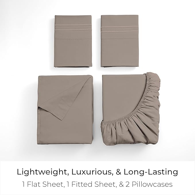 Mellanni Full Sheets Set - 4 PC Iconic Collection Bedding - Hotel Luxury, Extra Soft, Cooling Bed Sheets - Wrinkle, Fade, Stain Resistant (Full, Tan)