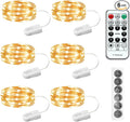 6PCS Fairy Lights Battery Powered with Remote, 7ft 20LEDs Warm White Twinkle Mini Lights with Timer, Waterproof Small Silver Wire Firefly Starry for DIY Wedding Party Christmas
