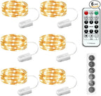 6PCS Fairy Lights Battery Powered with Remote, 7ft 20LEDs Warm White Twinkle Mini Lights with Timer, Waterproof Small Silver Wire Firefly Starry for DIY Wedding Party Christmas