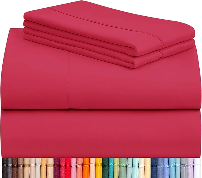 LuxClub 4 PC Sheet Set Bed Sheets Deep Pockets 16" Eco Friendly Wrinkle Free Cooling Machine Washable Hotel Bedding Silky Soft - Red King