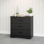 Prepac Rustic Ridge Farmhouse Nightstand Bedside Table, Black Nightstand for Bedroom, End Table with 3 Drawers 16.25"D x 27.5"W x 26.75"H