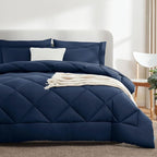 CozyLux King Size Comforter Set Navy Blue - 7 Pieces Bed in a Bag King, Luxury Soft Bed Set for All Seasons, Bedding Set with Down Alternative Comforter, Sheets, Pillowcases & Shams