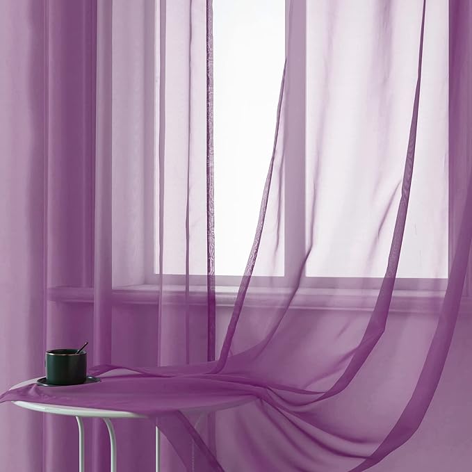 45 Inch Length Purple Short Sheer Curtains for Kitchen Small Windows Set of 2 Panels Grommet Window Semi Voile Drapes Purple Sheer Curtains for Living Room Kids Decor Dark Royal Purple 52x45 Long