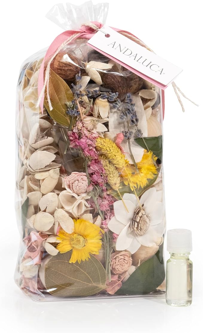 ANDALUCA Secrets of Spring Scented Potpourri | Made in California | Large 20 oz Bag + Fragrance Vial | Notes of Citron, Jasmine and Soft Woods | Floral Spring Home Fragrance
