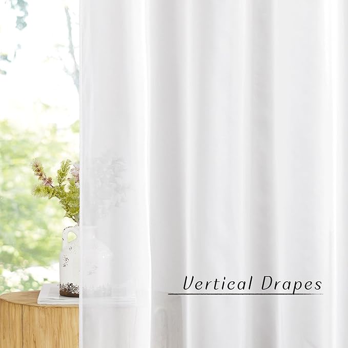 NICETOWN Sheer Window Curtain Panels - Ivory Eyelet Top Solid Voile for Kitchen/Hotel, 2 Pieces, 54 Wide x 84-inch Length