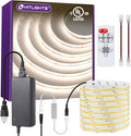 HitLights COB White LED Strip Lights Kit with Remote & 24V Power Supply, 16.4ft Dimmable Tape Light 4000K, 2560LEDs, 350+ LM/FT, UL Listed, Flexible Rope Lights for Bedroom, Kitchen, Cabinet Lighting