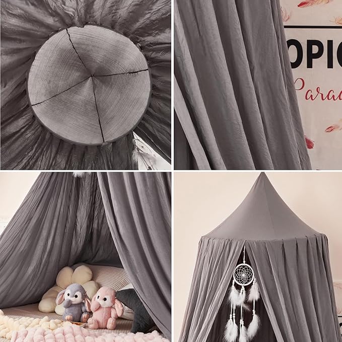 dix-rainbow Princess Decor Canopy for Kids Bed, Soft and Durable Bed Canopy for Girls Room Tent Canopy Dreamy Mosquito Net Bedding, Children Reading Nook Canopies Indoor(Grey)