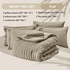 HYMOKEGE Linen Full Size Comforter Sets Seersucker 7 Pieces, All Season Luxury Bed in a Bag for Bedroom, Bedding Set with Comforter, Sheets, Pillowcases & Shams