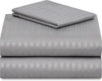 LuxClub Striped Sheets, 3 PC Striped Bed Sheets Twin Size for-Boys-and-Girls-Deep Pockets Wrinkle Free-Kids-Fitted Sheets Machine Washable Hotel Bedding (Twin, Light Grey)