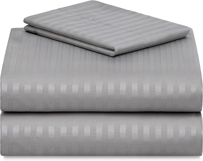 LuxClub Striped Sheets, 3 PC Striped Bed Sheets Twin Size for-Boys-and-Girls-Deep Pockets Wrinkle Free-Kids-Fitted Sheets Machine Washable Hotel Bedding (Twin, Light Grey)