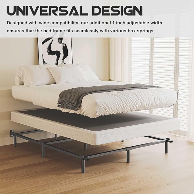 7 Inch Full Metal Bed Frame, Compatible with Most Brand Box Spring Or Mattress, 9-Leg Support Metal Bed Base, Noise-Free, Easy Assembly, Black