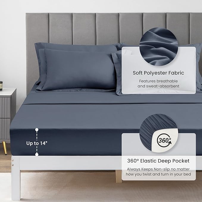 Love's cabin Queen Comforter Set Navy Blue, 7 Pieces Queen Bed in a Bag, All Season Bedding Sets with 1 Comforter, 1 Flat Sheet, 1 Fitted Sheet, 2 Pillowcase and 2 Pillow Sham