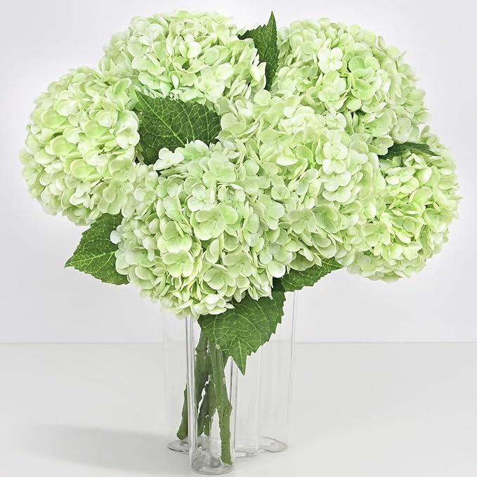6 Pcs Real Touch Hydrangea Artificial Flowers, 21" Light Green Full Faux Hydrangea Flowers Latex Fake Flowers for Home Decor Party Floral Arrangements Wedding Bouquets Centerpieces Outdoor Decor