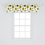 Ambesonne Sunflower Window Valance Pack of 2, Agricultural Pattern Botanical Inspiration Hand-Drawn Flowers, Rod Pocket Curtain Valances for Kitchen Bedroom, 54" X 12", Reseda Green Dark Brown