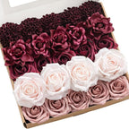 Ling's Moment Artificial Flowers Fake Silk Roses Faux Foam Dahlia Gardenia Combo for DIY Wedding Bouquets Centerpieces Arrangements Bridal Shower Party Home Decorations, Marsala & Dusty Rose, 24pcs