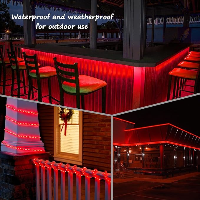 48ft Red LED Rope Lights Outdoor Waterproof - 324 LEDs Christmas Rope Lights, 120V ETL Certified, Connectable to 192ft, w/24 Mounting Clips & Screws for Holiday Decor