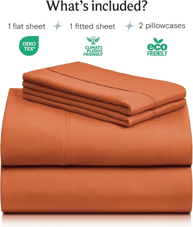 LuxClub 4 PC Queen Sheet Set, Deep Pockets Wrinkle Free Cooling Bed Sheets Hotel Bedding for Women, Men, Kids & Teens, Includes 1 Fitted Sheet, 1 Flat Sheet and 2 Pillowcases - Autumn Orange