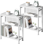 End Table Set of 2 for Small Space, 3-Tier Narrow Side Table with Magazine Holder,Small Nightstand, Skinny Snack Couch Table in Living Room, Bedroom Study and Balcony (White)