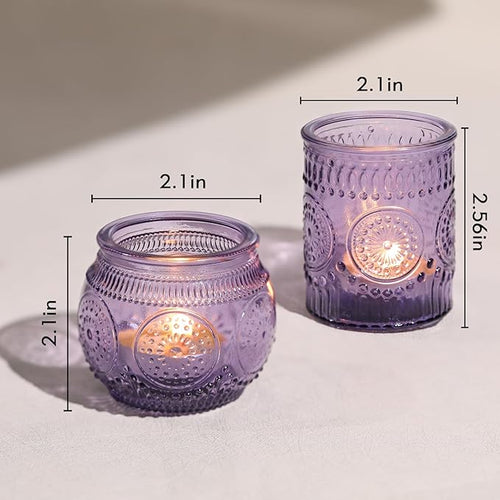 12pcs Assorted Purple Votive Candle Holders for Party Decorations, Lavender TeaLight Candle Holder for Bridal Shower, Baby Shower Decrations, Boho Tea Party Purple Decor, Purple Gifts for Women