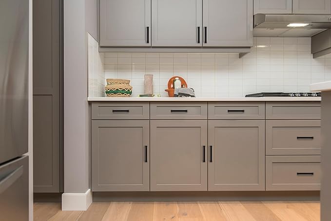Ravinte 10 Pack Black Solid Kitchen Cabinet Handles Matte Black Cabinet Pulls Slim Drawer Pulls with 3-1/2 Inch Hole Center Square Bar Kitchen Cabinet Hardware