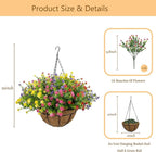 Artificial Hanging Flowers Basket for Outdoor, 16 Fake Flowers Look Real UV Resistant, Faux Hanging Plants for Porch, Balcony, Patio, Garden, Spring Summer Decor,MixB