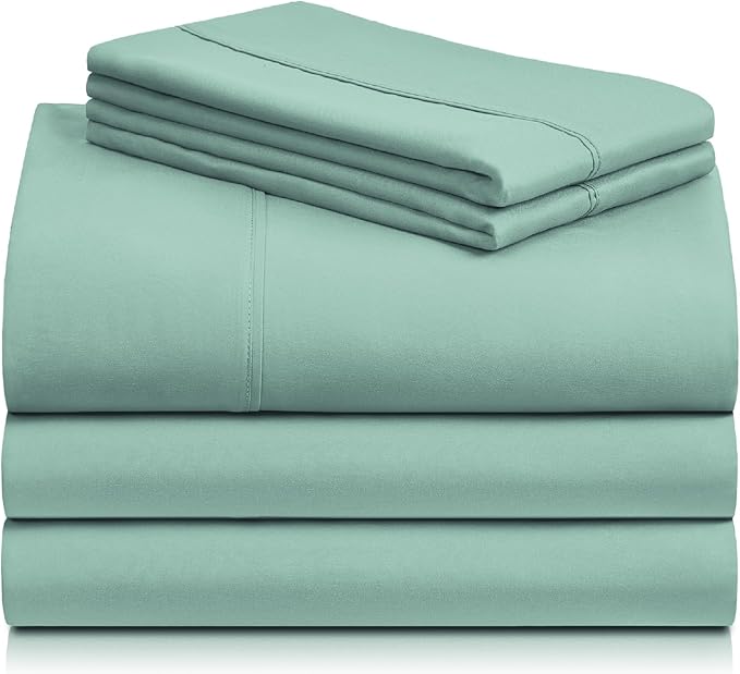 LuxClub 5 PC Split King Sheet Set Bed Sheets Deep Pockets Wrinkle Free Cooling Sheets Machine Washable Hotel Bedding Silky Soft - Light Teal Split King