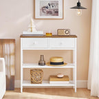 HOOBRO 29.5" Narrow Console Table with 2 Fabric Drawers, Sofa Table, Small Entryway Table with 3-Tier Storage Shelves, Behind Couch Table, for Living Room, Hallway, Walnut and White WH72XG01