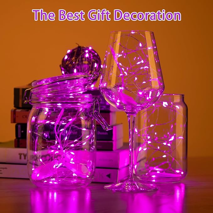 6 Pack LED Fairy Lights 7ft Battery Powered Waterproof, Silver Wire 20 Led Pink Mini String Mason Jar Lights for DIY Wedding Party Bedroom Patio Easter Christmas