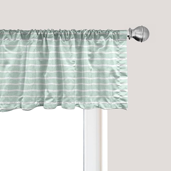 Ambesonne Pastel Window Valance, Horizontal Wavy Lines White Striped Abstract Soft Toned Nautical Art Display, Curtain Valance for Kitchen Bedroom Decor with Rod Pocket, 54" X 18", Almond Green White