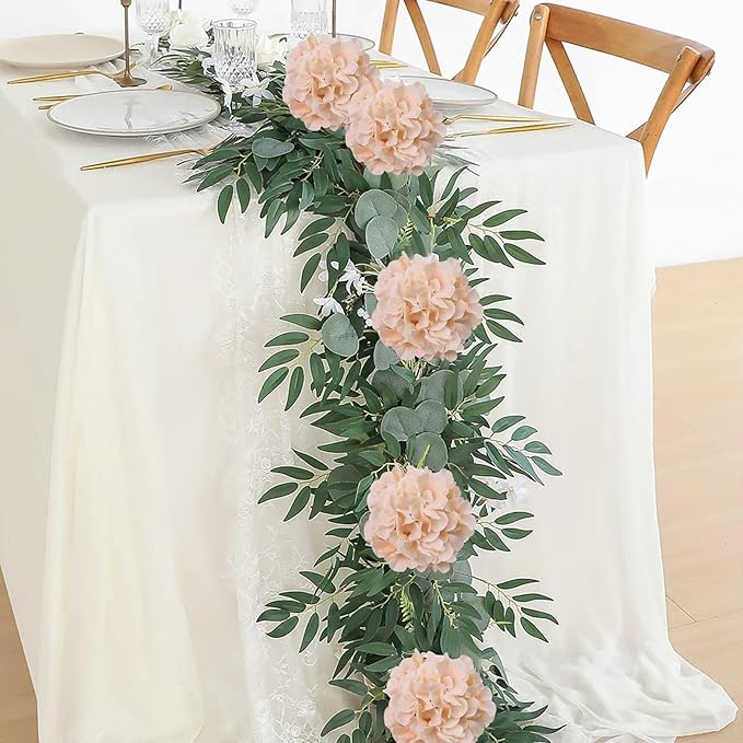 AVIVIHO 10pcs Hydrangea Artificial Flowers Champagne Fake Hydrangeas Flowers with Stems Full Fluffy, Realistic Silk Hydrangea for Table Centerpieces, Wedding,Party,Home Decor