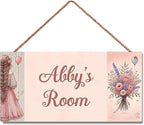 Personalized Name Sign Girl and Flowers Decor For Girls Room Baby Nursery Kids Bedroom Wood Plaque Hanging Wall Art Decor For Boys Room