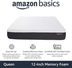 Amazon Basics Gel Memory Foam Mattress, Firm, Cooling, Queen Size Mattress, CertiPUR-US® Certified Foam, 80 x 60 x 12 inches, White/Dark Gray