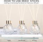 4-Piece Reed Diffuser Set with Metal Golden Decoration, 3.5-4.2oz Empty Bottles and 20 Reed Sticks, Unique Design for Home and Office (4 Different Bottles)