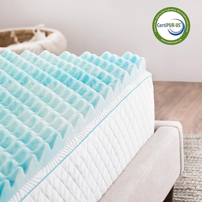Linenspa 3 Inch Convoluted Gel Swirl Memory Foam Mattress Topper - Promotes Airflow - Relieves Pressure Points - California King